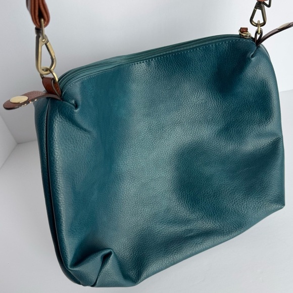 Faux Leather Crossbody Bag M/L Size Teal Tote Convertible to Pouch Purse NWOT - Picture 2 of 6